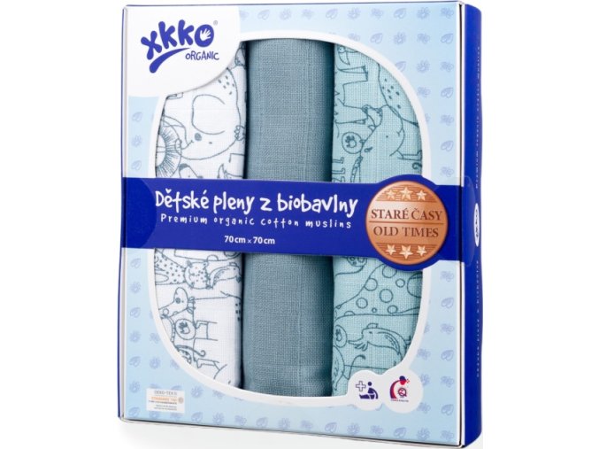 Dětské pleny z biobavlny XKKO Organic 70x70 Staré časy - Safari Mountain Spring MIX