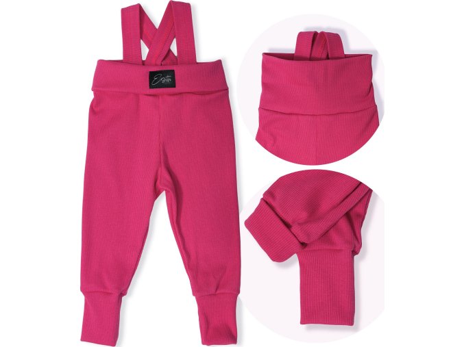 ESITO Rostoucí žebrované kalhoty s laclem Color HOT pink