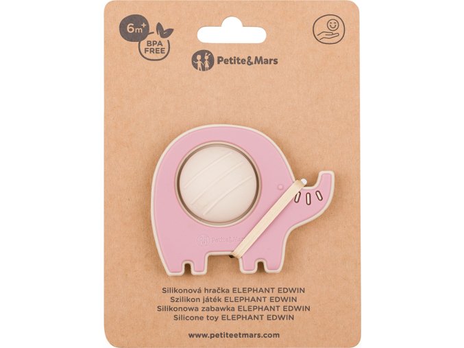 PETITEMARS PETITE&MARS Hračka silikonová Elephant Edwin Dusty Rose 6m+