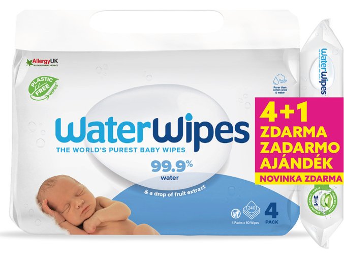 WATERWIPES 4x WATERWIPES Ubrousky vlhčené 60 ks (240 ks) + Novinka Hydrating clean ubrousky 60 ks ZDARMA