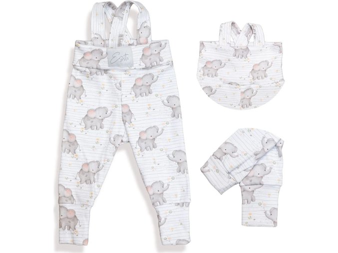 ESITO | Rostoucí žebrované kalhoty s laclem Sloni (Velikost 62 - 68)