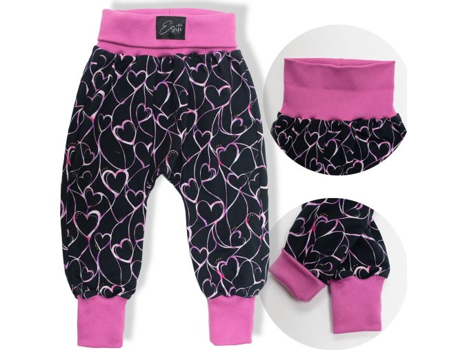 ESITO | Dětské tepláky s vysokým pasem Grafitové srdce (Velikost 74)