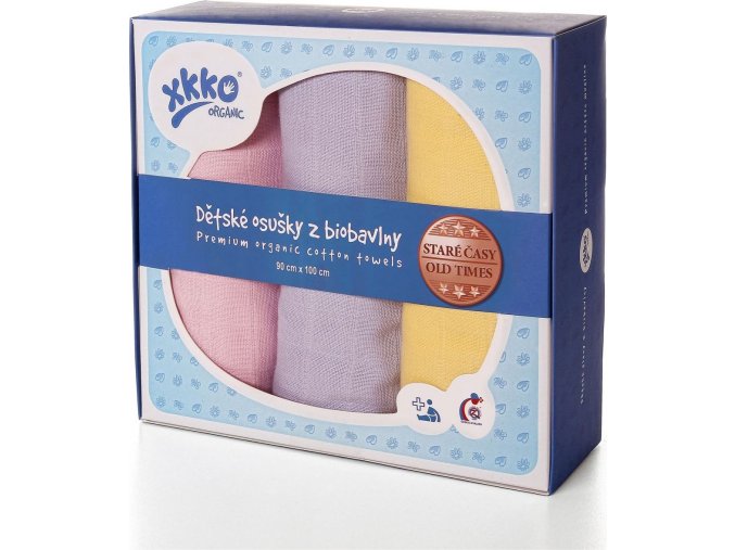 Osušky z biobavlny XKKO Organic 90x100 - Staré časy Pastels For Girls