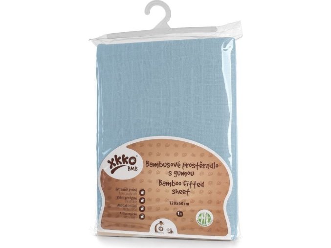 Bambusové prostěradlo s gumou XKKO BMB 120x60 - Baby Blue