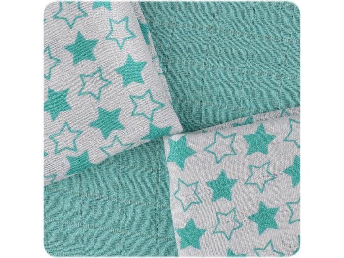 Bambusové ubrousky XKKO BMB 30x30 - Little Stars Turquoise MIX