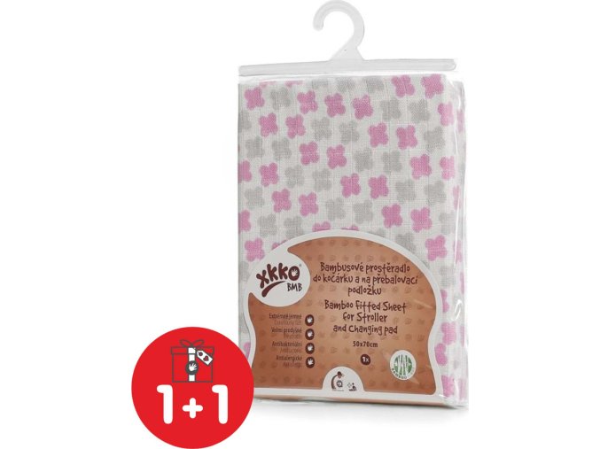 Bambusové prostěradlo s gumou XKKO BMB 50x70 - Baby Pink Cross