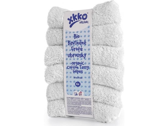 BIO bavlněné froté ubrousky XKKO Organic 21x21- Bílé