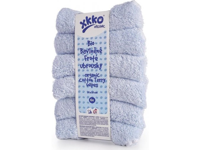 BIO bavlněné froté ubrousky XKKO Organic 21x21- Baby Blue