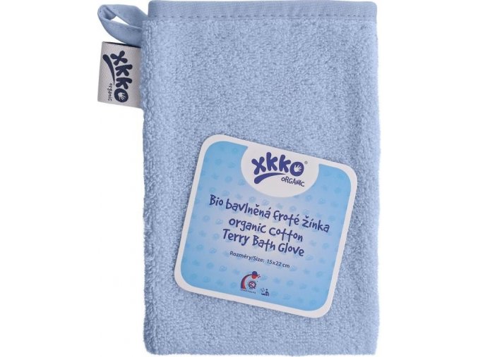 BIO bavlněná froté žínka XKKO Organic - Baby Blue