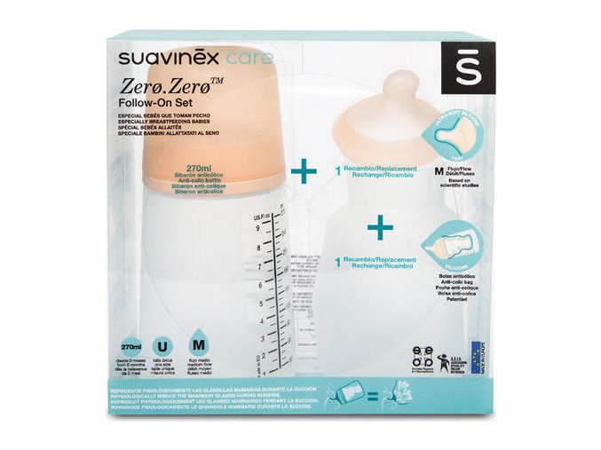 Suavinex ANTIKOLIKOVÁ LÁHVIČKA ZERO ZERO 270 ml M - SADA