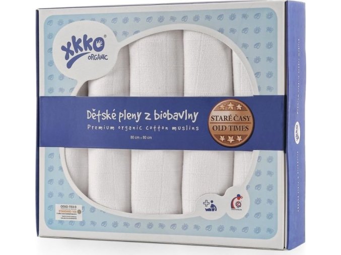 Dětské pleny z biobavlny XKKO Organic 80x80 - Staré časy Bílé