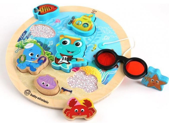 BABY EINSTEIN Hračka dřevěná puzzle Submarine Adventure HAPE 18m+