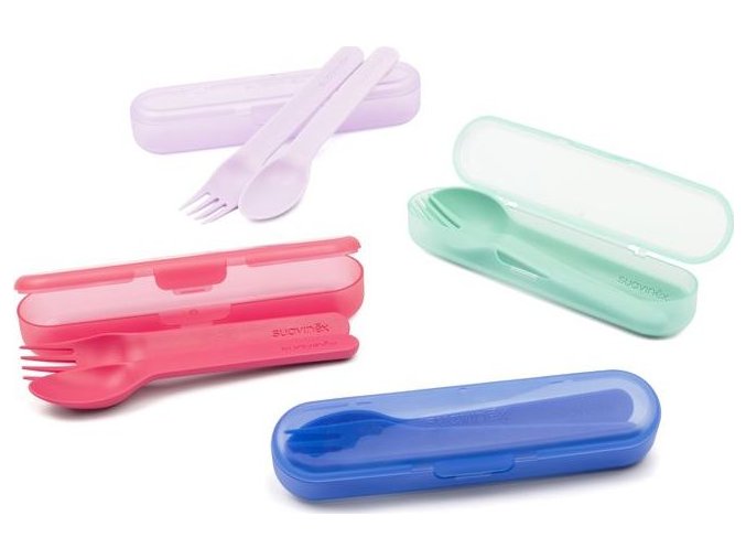 SUAVINEX | SADA Příborů s obalem BOOO - MODRÁ (Varianta SADA PŘÍBORŮ S OBALEM - RŮŽOVÁ)