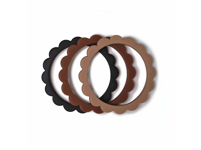 Mushie naramkove hryzatko zo silikonu FLOWER BlackNaturalCaramel
