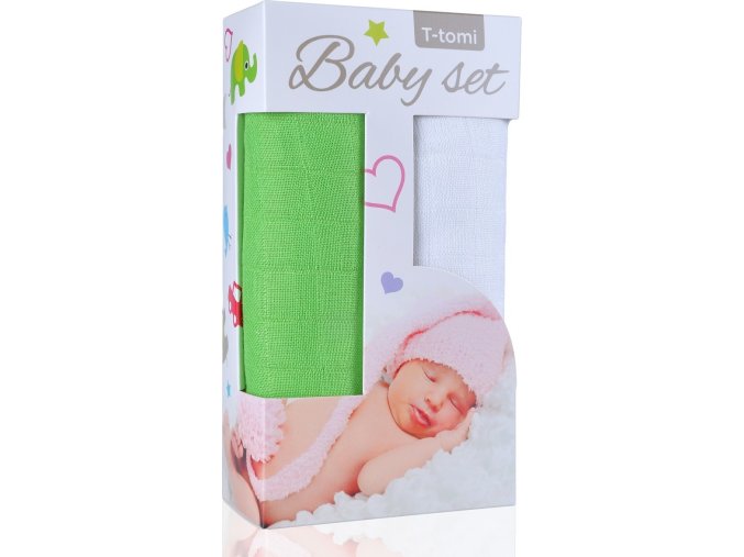 Baby set - bambusová osuška green / zelená + bambusová osuška white / bílá