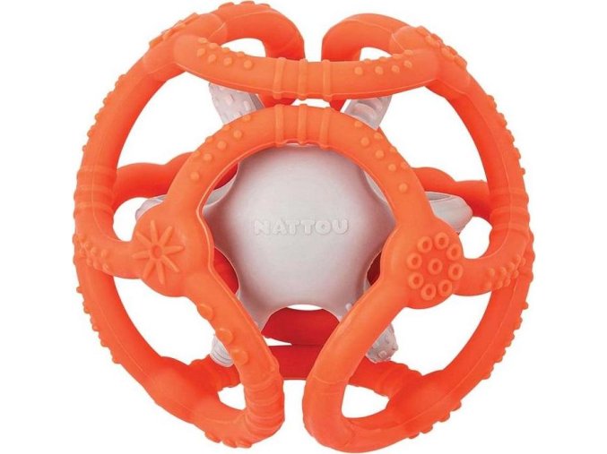 NATTOU NATTOU Kousátko silikonové míč 2v1 bez BPA 10 cm oranžovo-šedá