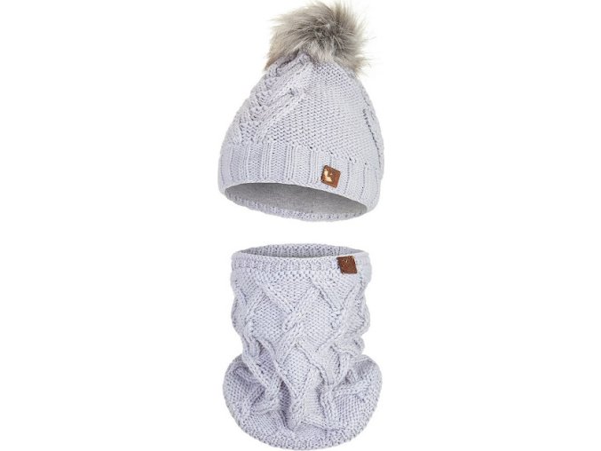 Little Angel set pletená čepice s BAMBULÍ a nákrčník Outlast ® - sv.šedá (Velikost 5 | 49-53 cm)