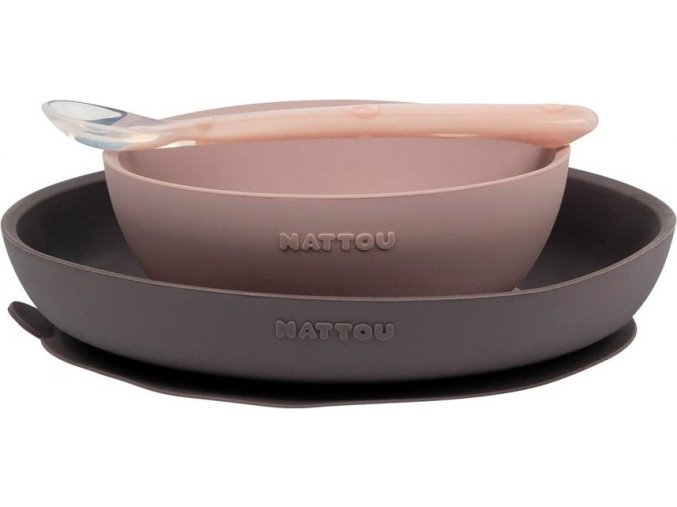 NATTOU NATTOU Set jídelní silikonový 3 ks fialovo-růžový bez BPA