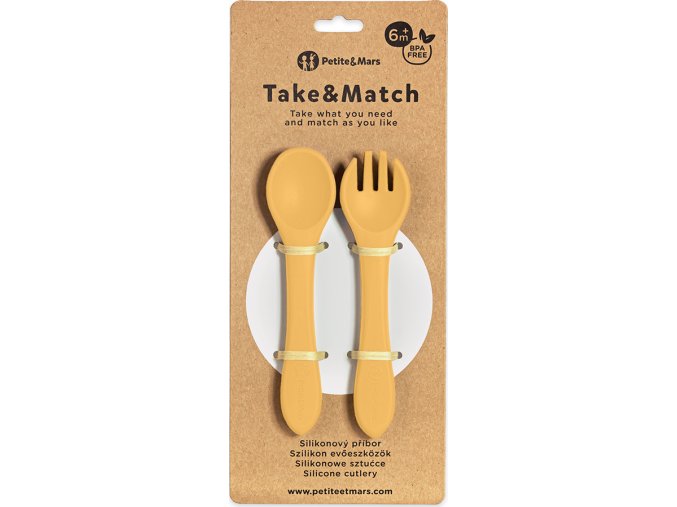 PETITEMARS PETITE&MARS Příbor silikonový TAKE&MATCH Intense Ochre 6m+