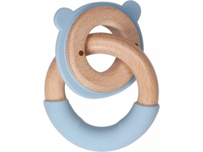 Label Label Kousátko Medvídek s kroužkem dřevo & silikon, modré
