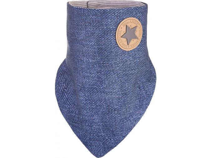 Little Angel Šátek na krk podšitý Outlast® - modrý melír/pruh bílošedý melír