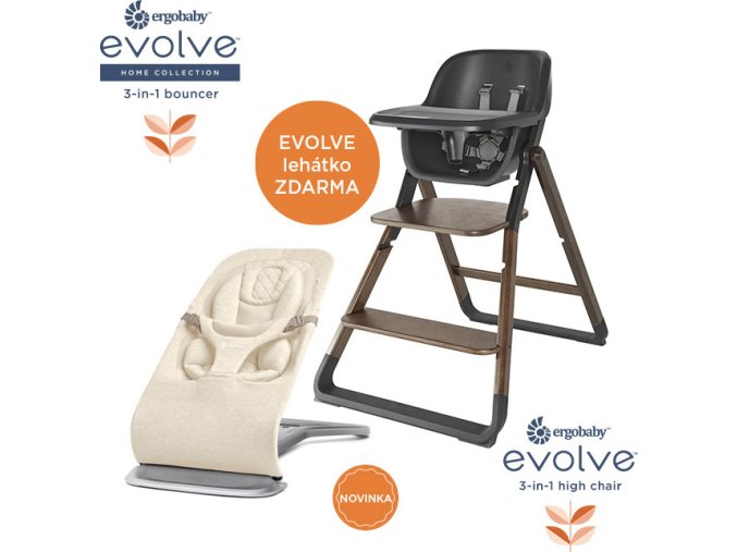 ERGOBABY | Evolve jídelní židle 2- v-1 Dark Wood + Evolve lehátko Cream