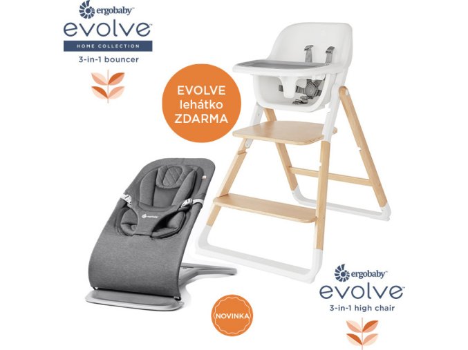 ERGOBABY | Evolve jídelní židle 2- v-1 Natural Wood + Evolve lehátko Charchoal grey