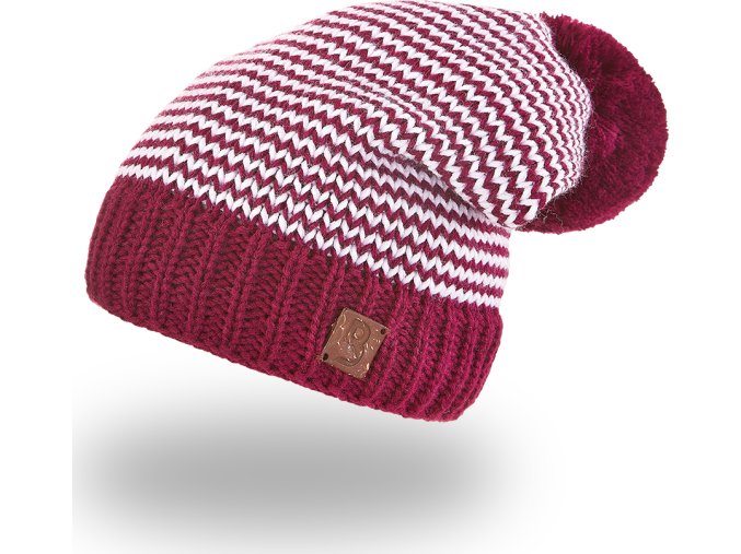Little Angel Čepice pletená cikcak s bambulí Outlast ® - bordovobílá (Velikost 5 | 49-53 cm)