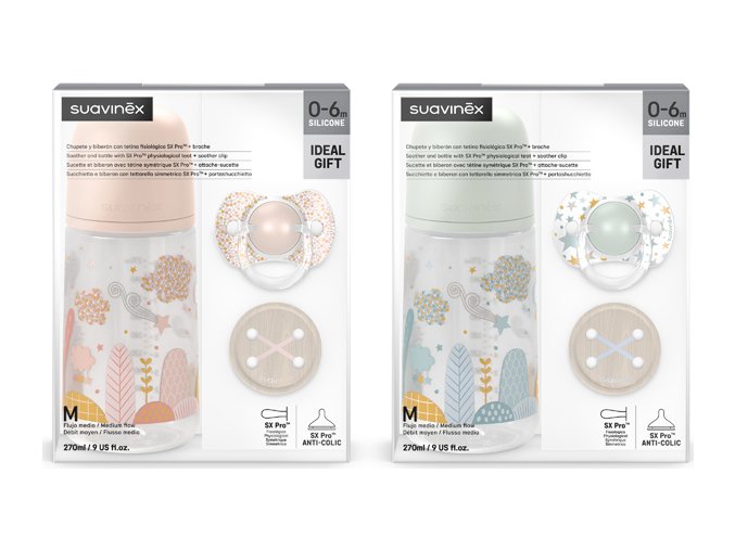 SUAVINEX | Sada láhev 270ml + dudlík fyziologický 0/6m + klip Dreams - růžová (Varianta SUAVINEX | Sada láhev 270ml + dudlík fyziologický 0/6m + klip Dreams - růžová)