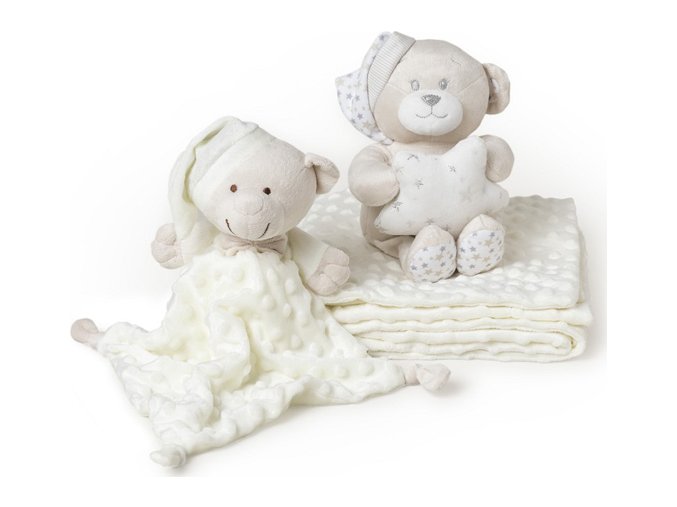 INTERBABY | Deka měkká kuličky + přítulka + medvídek - KRÉMOVÁ