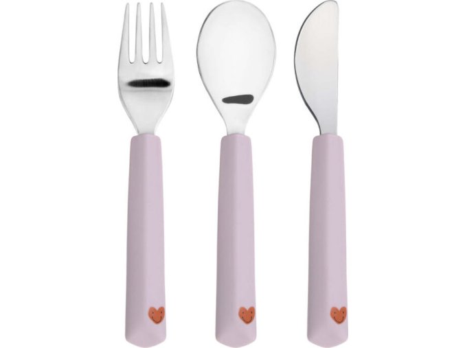 LÄSSIG BABIES LÄSSIG Cutlery with Silicone Handle 3pcs Happy Rascals Heart lavender (Varianta LÄSSIG Cutlery with Silicone Handle 3pcs Happy Rascals Heart lavender)