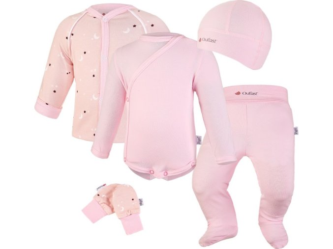 Little Angel novorozenecká sada BIO Outlast® - sv.růžová hvězdičky/růžová baby (Velikost 56)