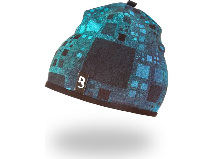 Little Angel Čepice podšitá Outlast® - černotyrkysové čtverce/černá (Velikost 5 | 49-53 cm)