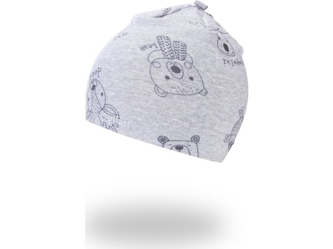 Little Angel Čepice smyk natahovací TISK Outlast ® - šedý melír zvířátka (Velikost 3 | 42-44 cm)