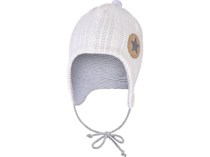 Little Angel Čepice podšitá zavazovací Outlast® - Off White/pruh bílošedý melír