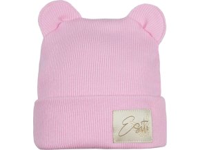 ESITO Zimní žebrovaná čepice s oušky Color Pink