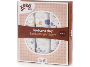 Bambusové pleny XKKO BMB 70x70 Digi - Blue Wildflowers MIX 3ks