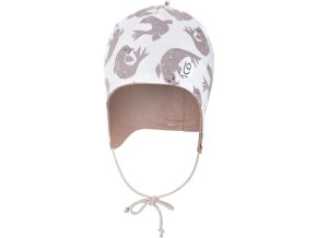 Little Angel Čepice podšitá zavazovací BIO Outlast® - bílá hnědý tuleň/oříšková (Velikost 1 | 36-38 cm)