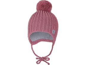 Little Angel Čepice pletená zavazovací bambule LA Outlast ® - starorůžová (Velikost 4 | 45-48 cm)