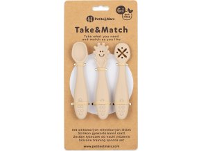 PETITEMARS PETITE&MARS Set 3 ks silikonových tréninkových lžiček Take&Match Desert Sand 6m+