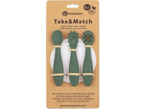 PETITEMARS PETITE&MARS Set 3 ks silikonových tréninkových lžiček Take&Match Misty Green 6m+