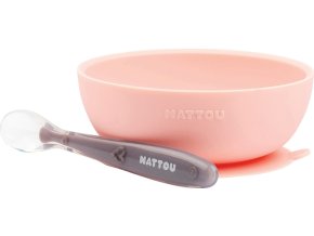 NATTOU NATTOU Set jídelní silikonový 2 ks miska a lžička růžový bez BPA