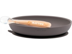 NATTOU NATTOU Set jídelní silikonový 2 ks talíř a lžička fialovo-oranžový bez BPA