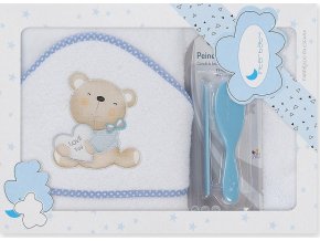 INTERBABY | Osuška froté MEDVÍDEK LOVE + hřeben - BÍLO/MODRÁ