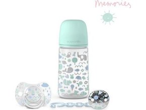 SUAVINEX SADA 270ml + DUDLÍK FYZIOLOGICKÝ 0/6M + KLIP MEMORIES - MODRÝ