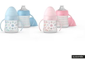 SUAVINEX | Láhev MEMORIES první s oušky 150 ml - modré vlnky (Varianta LÁHEV MEMORIES PRVNÍ S OUŠKY 150 ml RŮŽOVÁ S OBRÁZKY)