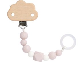 LÄSSIG BABIES LÄSSIG Soother Holder Wood/Silicone 2024 Little Universe cloud powder pink (Varianta Soother Holder Wood/Silicone 2023 Little Chums cat)