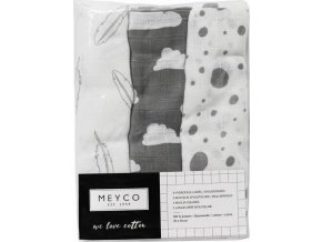 Plenky 3-balení Feathers-clouds-dots grey/white