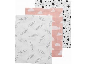 Pleny 3-balení Feathers-clouds-dots pink/white/grey/black