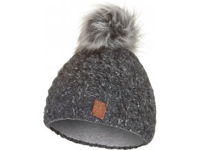Little Angel Čepice pletená copánky s chlupatou bambulí Outlast ® - černošedobílá (Velikost 5 | 49-53 cm)